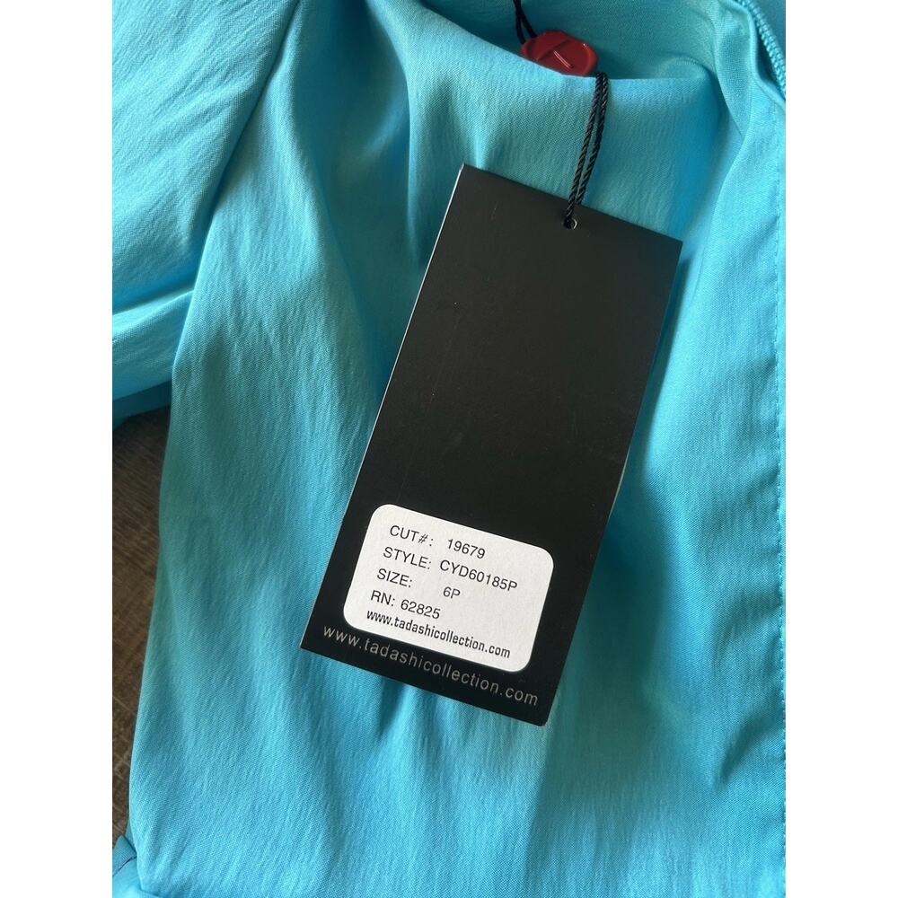 Tadashi Shoji Satin Wrap Blouse Women 6P Evening Cocktail Top Blue Artsy NWT - Picture 5 of 12